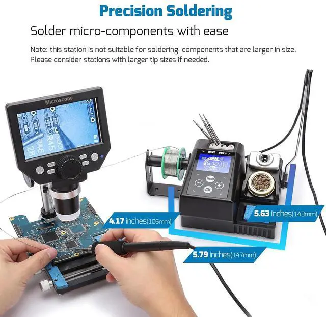 Alt view image 3 of 7 - 982 II Precision Soldering Station Kit with 3 C245 compatible Soldering Iron Tip Cartridge, Lead-Free Solder Wire, 4 Memory Channels, Tip Change Groove, Integrated Cleaning Tools