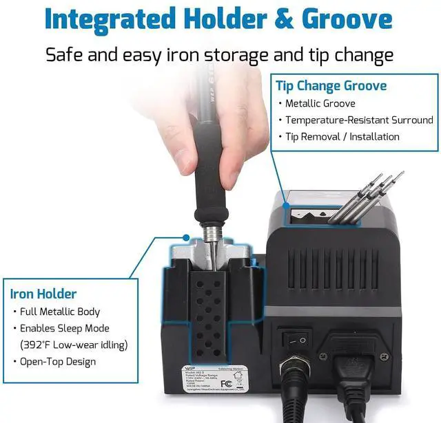 Alt view image 5 of 7 - 982 II Precision Soldering Station Kit with 3 C245 compatible Soldering Iron Tip Cartridge, Lead-Free Solder Wire, 4 Memory Channels, Tip Change Groove, Integrated Cleaning Tools