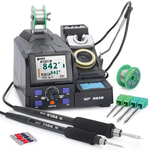 Main image of 982D Precision Soldering Station with Automatic Calibration, Tiltable Screen, C245 C210 Compatible Soldering Iron Kit with 2 Spools Lead Free Solder Wire, 6 Soldering Cartridges