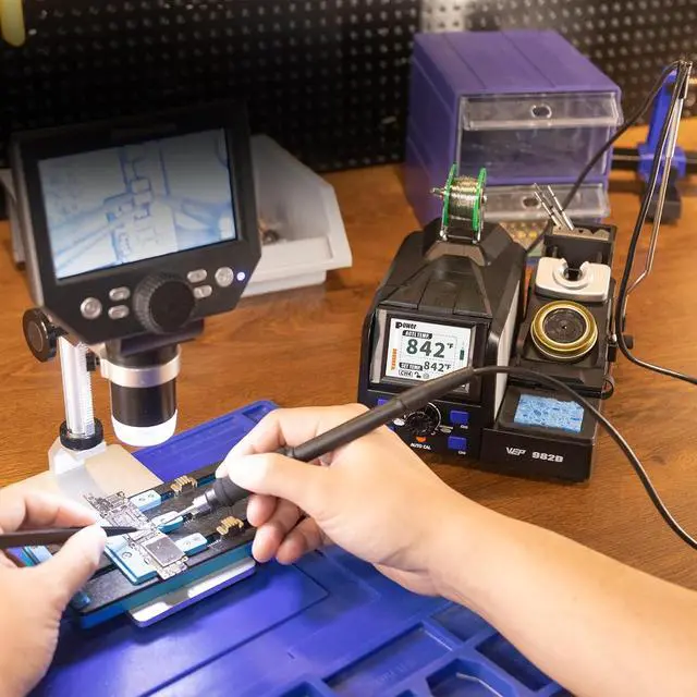 Alt view image 2 of 7 - 982D Precision Soldering Station with Automatic Calibration, Tiltable Screen, C245 C210 Compatible Soldering Iron Kit with 2 Spools Lead Free Solder Wire, 6 Soldering Cartridges
