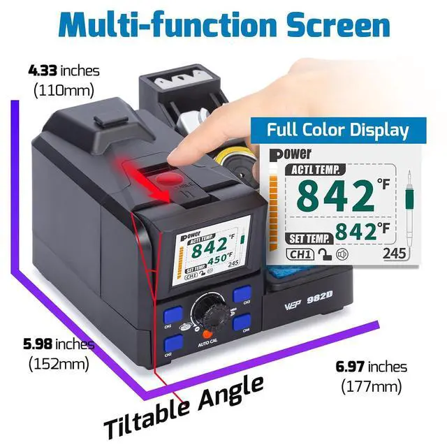 Alt view image 3 of 7 - 982D Precision Soldering Station with Automatic Calibration, Tiltable Screen, C245 C210 Compatible Soldering Iron Kit with 2 Spools Lead Free Solder Wire, 6 Soldering Cartridges