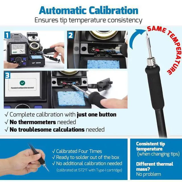 Alt view image 6 of 7 - 982D Precision Soldering Station with Automatic Calibration, Tiltable Screen, C245 C210 Compatible Soldering Iron Kit with 2 Spools Lead Free Solder Wire, 6 Soldering Cartridges
