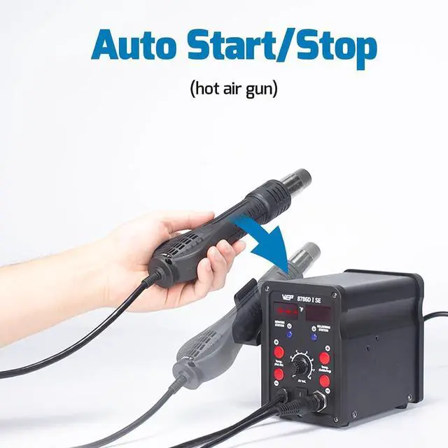 Alt view image 5 of 7 - 8786D-I SE 2-IN-1 SMD Hot Air Rework Station Bundle with S200 Gray Soldering Wire Holder 6 V-shaped grooves with 5 Soldering Tips(I,B,K,3.2D,3C), 3 Hot air nozzles for Soldering Wires, Heat Sh