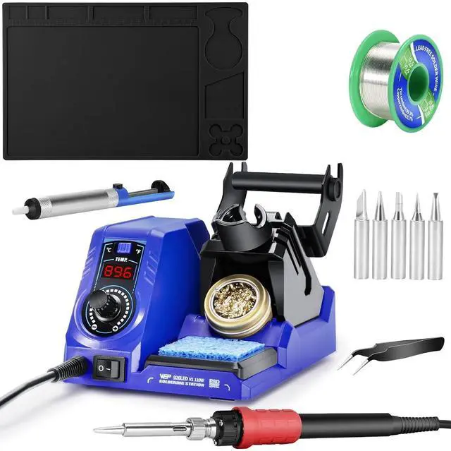 Main image of 926LED V1 110W Soldering Iron Kit Bundle with M150 Silicone Soldering Mat 12.9x8.2 inches with 5 Soldering Tips, Desoldering Pump, Solder Wire for Electronics Repair, DIY Projects