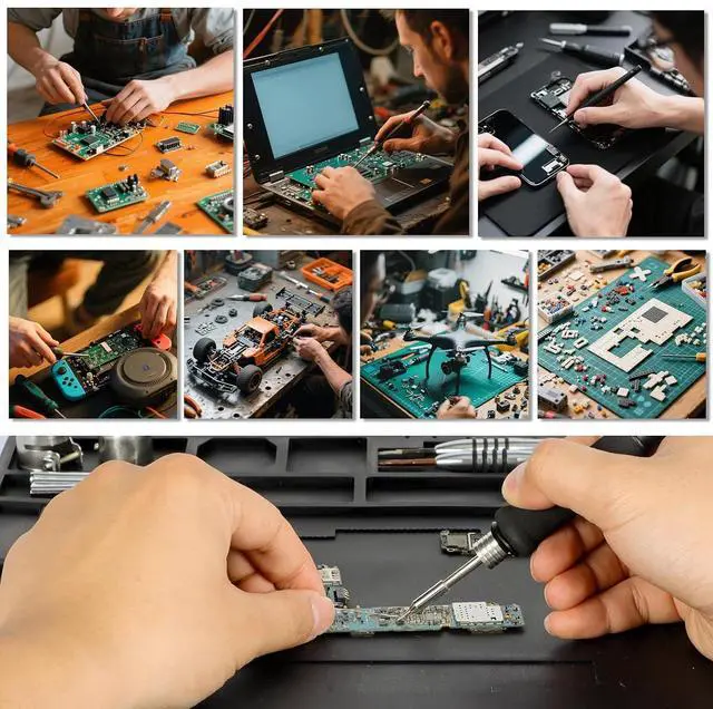 Alt view image 6 of 7 - 926LED V1 110W Soldering Iron Kit Bundle with M170 Silicone Soldering Mat 17.3x12.2 inches with 5 Soldering Tips, Desoldering Pump, Solder Wire for Repairing Large PCBs, DIY Projects