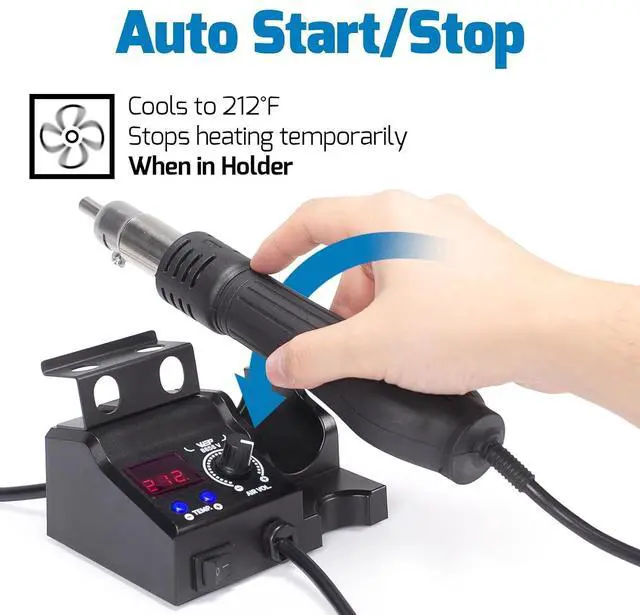 Alt view image 7 of 7 - 927-IV 110W High-Power Soldering Station Bundle with 8858-V Hot Air Rework Station with 5 Soldering Tips, 3 Nozzles, Lead-free Solder Wire, Solder Sucker, Tweezers