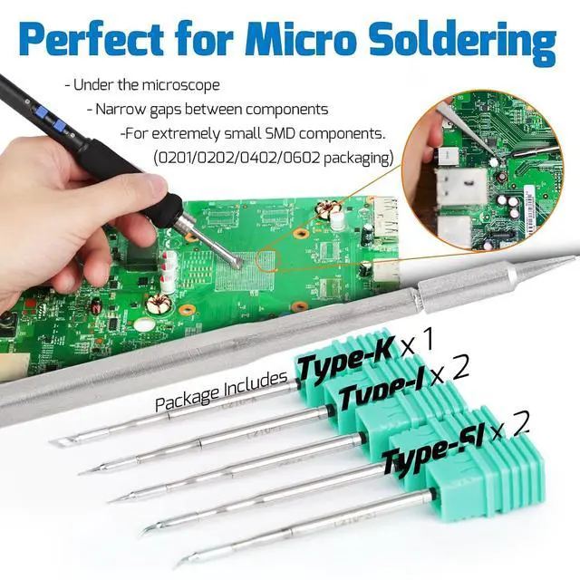 Alt view image 4 of 7 - 982-V Micro Soldering Iron kit with 5 C210 Compatible Tips Bundle with M170 Magnetic Silicone Soldering Mat 17.3x12.2 inches with 10g Solder Wire for electronics repair, DIY Projects