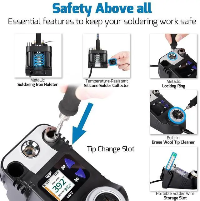 Alt view image 5 of 7 - 982-V Micro Soldering Iron kit with 5 C210 Compatible Tips Bundle with M170 Magnetic Silicone Soldering Mat 17.3x12.2 inches with 10g Solder Wire for electronics repair, DIY Projects