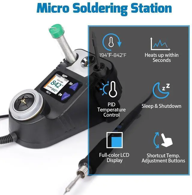 Alt view image 6 of 7 - 982-V Micro Soldering Iron kit with 5 C210 Compatible Tips Bundle with M170 Magnetic Silicone Soldering Mat 17.3x12.2 inches with 10g Solder Wire for electronics repair, DIY Projects