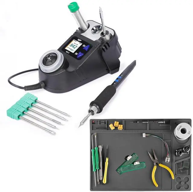 Main image of 982-V Micro Soldering Iron kit with 5 C245 Compatible Tips Bundle with M160 Silicone Soldering Mat 13.7x9.9 inches with 10g Solder Wire for electronics repair, DIY Projects