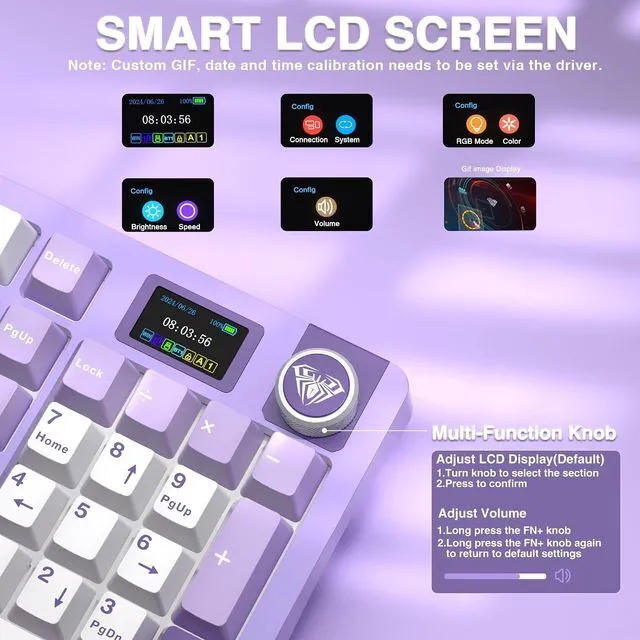 Alt view image 3 of 7 - S98 Pro Wireless Mechanical Gaming Keyboard with Screen, Knob, 96 Keys