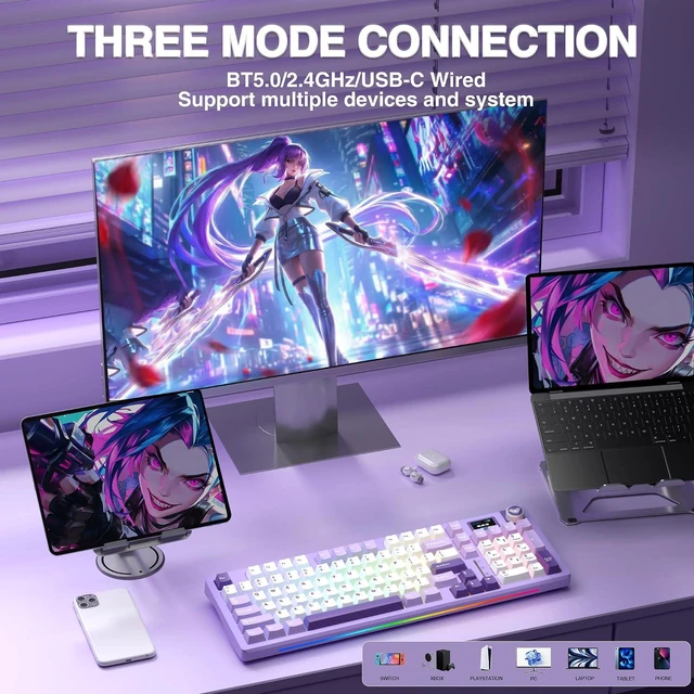 Alt view image 4 of 7 - S98 Pro Wireless Mechanical Gaming Keyboard with Screen, Knob, 96 Keys