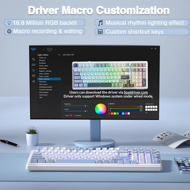 Alt view image 6 of 7 - F99 Wireless Mechanical Keyboard-Silent Version,Triple-Mode(BT5.0/2.4GHz/USB-C),Gasket Mounted,Hot Swappable Keyboard with Pre-lubed Linear Switches,RGB Backlit PC Gaming Keyboards for Win/Mac