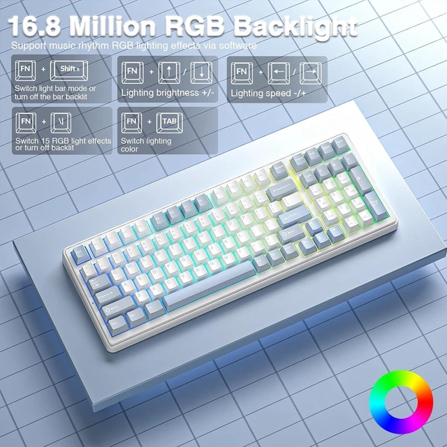 Alt view image 7 of 7 - F99 Wireless Mechanical Keyboard-Silent Version,Triple-Mode(BT5.0/2.4GHz/USB-C),Gasket Mounted,Hot Swappable Keyboard with Pre-lubed Linear Switches,RGB Backlit PC Gaming Keyboards for Win/Mac