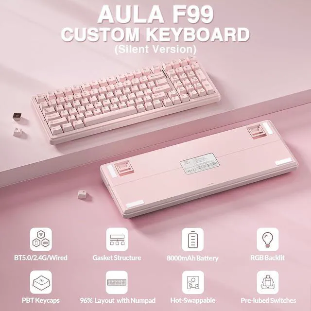 Alt view image 3 of 7 - Wireless Silent Keyboard and Headset Combo, F99 Silent Mechanical Keyboard G7 Pro Wireless Headset