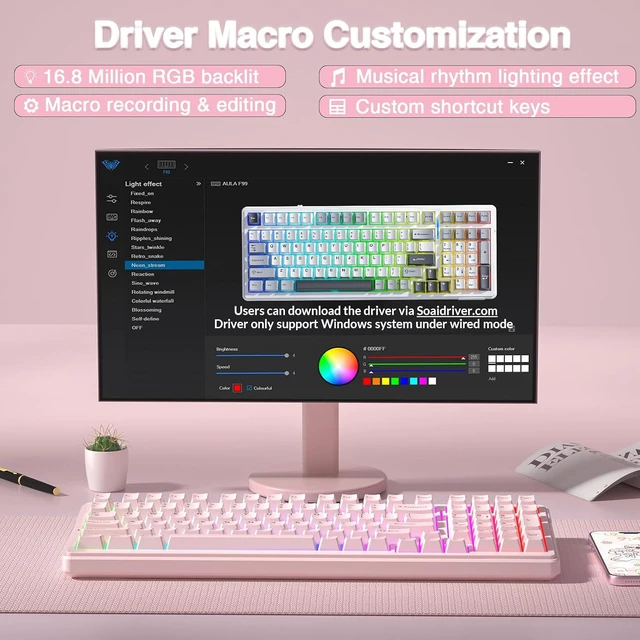 Alt view image 7 of 7 - F99 Wireless Mechanical Keyboard-Silent Version,Tri-Mode(BT5.0/2.4GHz/USB-C),Gasket Structure,Hot Swappable Mechanical Keyboard with Pre-lubed Linear Switches,RGB Backlit PC Gaming Keyboards,Pink