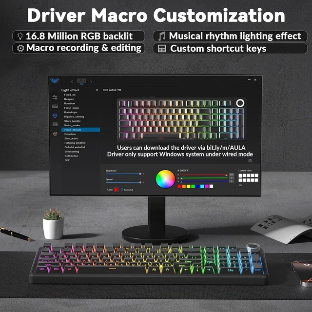 Alt view image 7 of 7 - F99 Pro Wireless Mechanical Keyboard-Silent Version,BT5.0/2.4GHz/USB-C Hot Swappable Custom Keyboard,Gasket Structure,Pre-lubed Linear Switches RGB Backlit Computer Gaming Keyboards,Black