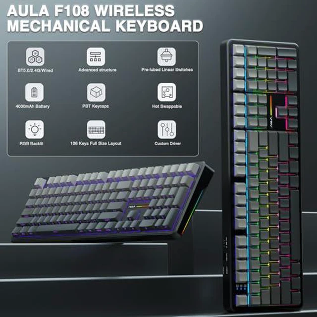 Alt view image 3 of 7 - Wireless Keyboard and Headset Combo, F108 Full Size Mechanical Keyboard G7 Pro Wireless Headset
