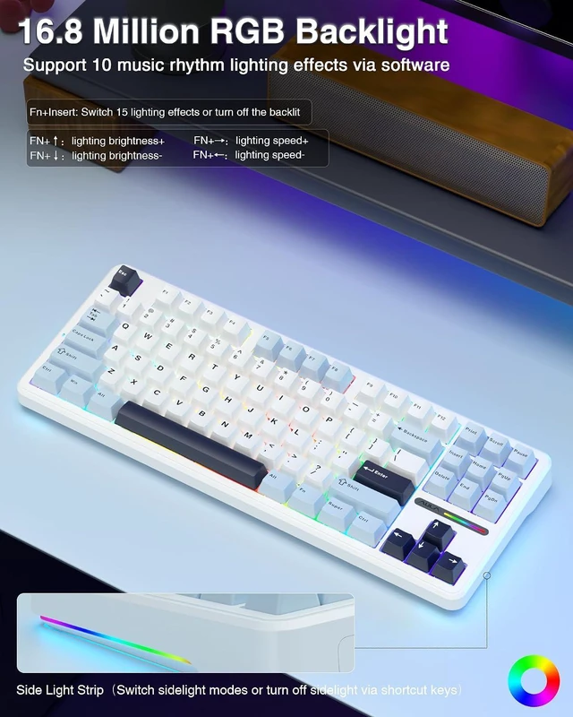Alt view image 6 of 7 - F87 Wireless Mechanical Keyboard, 75% TKL Custom Hot Swappable Gaming Keyboards with PBT Keycaps, Pre-lubed Greywood Switches, RGB Backlit Creamy Keyboard, 2.4GHz/USB-C/BT5.0