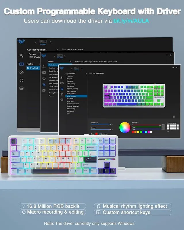 Alt view image 7 of 7 - F87 Wireless Mechanical Keyboard, 75% TKL Custom Hot Swappable Gaming Keyboards with PBT Keycaps, Pre-lubed Greywood Switches, RGB Backlit Creamy Keyboard, 2.4GHz/USB-C/BT5.0