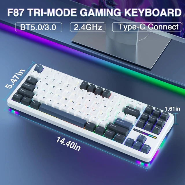 Alt view image 2 of 7 - F87 Wireless Mechanical Keyboard, 75% TKL Custom Hot Swappable Gaming Keyboards with PBT Keycaps, Pre-lubed Greywood Switches, RGB Backlit Creamy Keyboard, 2.4GHz/USB-C/BT5.0