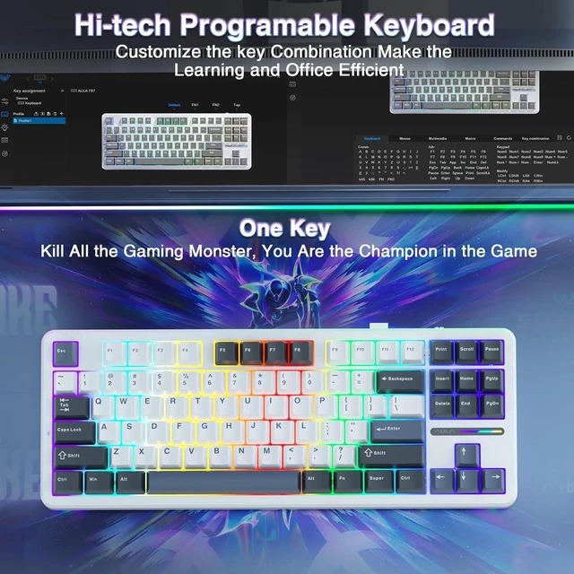 Alt view image 6 of 7 - F87 Wireless Mechanical Keyboard, 75% TKL Custom Hot Swappable Gaming Keyboards with PBT Keycaps, Pre-lubed Greywood Switches, RGB Backlit Creamy Keyboard, 2.4GHz/USB-C/BT5.0
