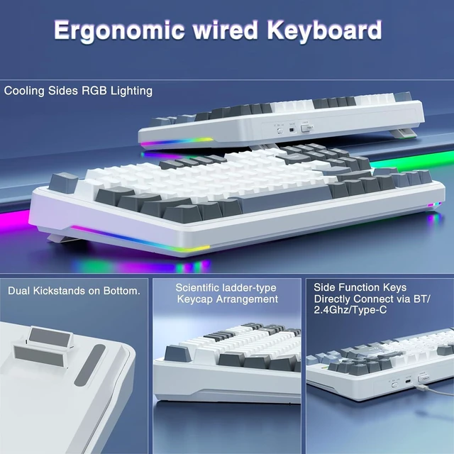 Alt view image 7 of 7 - F87 Wireless Mechanical Keyboard, 75% TKL Custom Hot Swappable Gaming Keyboards with PBT Keycaps, Pre-lubed Greywood Switches, RGB Backlit Creamy Keyboard, 2.4GHz/USB-C/BT5.0