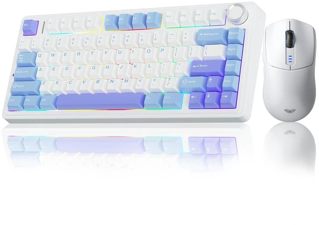 Main image of Wireless Keyboard and Mouse Combo, F75 75% Mechanical Keyboards, Hot Swappable Custom Keyboard+SC580 Wireless Gaming Mouse White