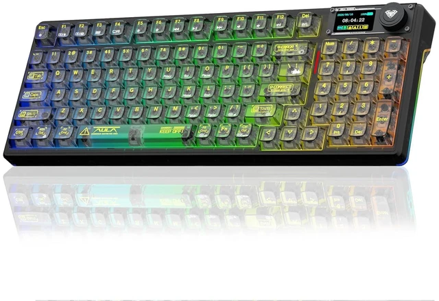 Main image of F98 Pro V3 Wireless Mechanical Keyboard with Transparent Keycaps,Hot-swappable,Pre-lubed Linear Switches,Gasket Structure,RGB Backlit,TFT Screen,BT5.0/2.4G/USB-C Wired Computer Keyboard