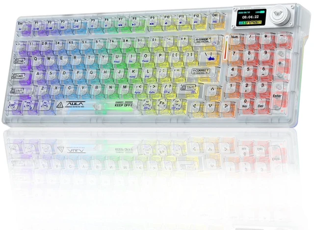 Main image of F98 Pro Wireless Mechanical Keyboard with Transparent Keycaps,Hot-swappable,Pre-lubed Linear Switches,Gasket Structure,RGB Backlit,OLED Screen,BT5.0/2.4G/USB-C Wired Computer Keyboard