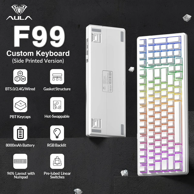 Alt view image 2 of 7 - F99 Wireless Mechanical Keyboard,Triple-Mode(BT5.0/2.4GHz/USB-C),Gasket Mounted Creamy Keyboard with Linear Switches, Side Printed PBT Keycaps,RGB Backlit PC Gaming Keyboards for Win/Mac