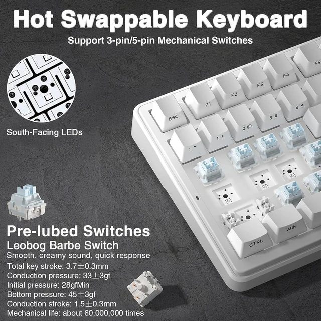 Alt view image 5 of 7 - F99 Wireless Mechanical Keyboard,Triple-Mode(BT5.0/2.4GHz/USB-C),Gasket Mounted Creamy Keyboard with Linear Switches, Side Printed PBT Keycaps,RGB Backlit PC Gaming Keyboards for Win/Mac
