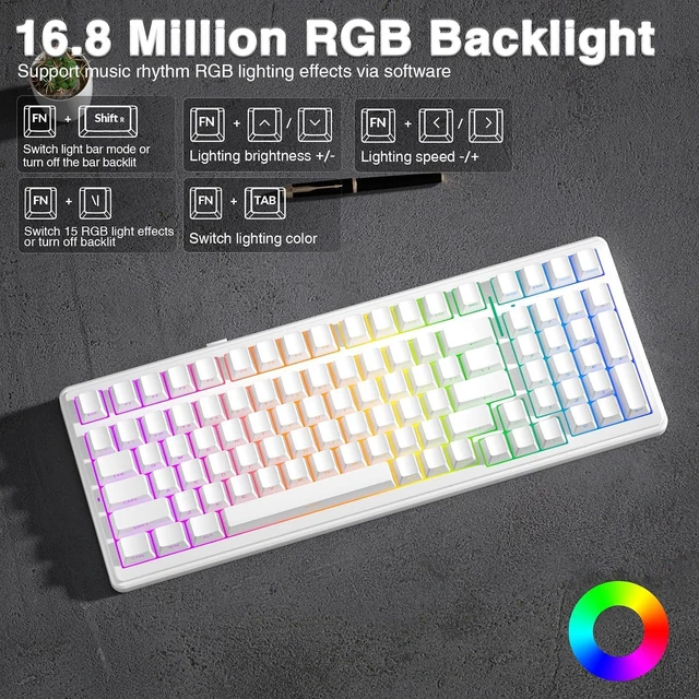 Alt view image 4 of 7 - F99 Wireless Mechanical Keyboard,Triple-Mode(BT5.0/2.4GHz/USB-C),Gasket Mounted Creamy Keyboard with Linear Switches, Side Printed PBT Keycaps,RGB Backlit PC Gaming Keyboards for Win/Mac