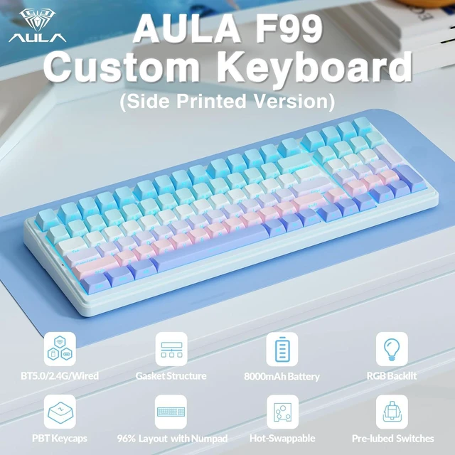 Alt view image 2 of 7 - F99 Wireless Mechanical Keyboard,Triple-Mode(BT5.0/2.4GHz/USB-C),Gasket Mounted Creamy Keyboard with Linear Switches, Side Printed PBT Keycaps,RGB Backlit PC Gaming Keyboards for Win/Mac