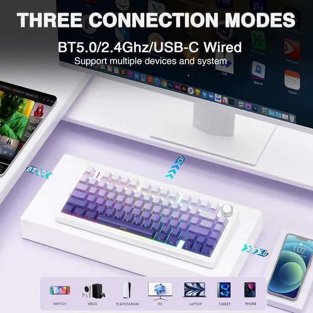 Alt view image 4 of 7 - Wireless Keyboard and Headset Combo, F75 Pro Mechanical Keyboard G7 Pro Wireless Headset
