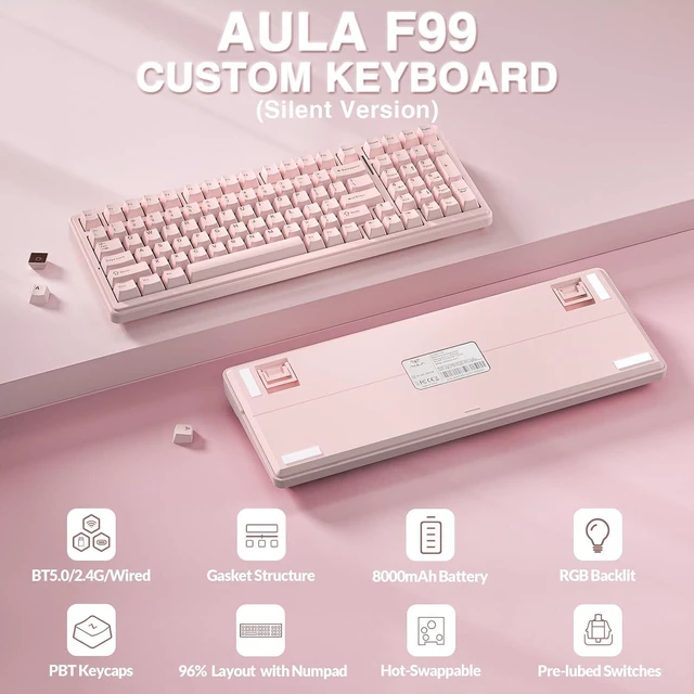 Alt view image 3 of 7 - Wireless Silent Keyboard and Headset Combo, F99 Silent Mechanical Keyboard G7 Pro Wireless Headset