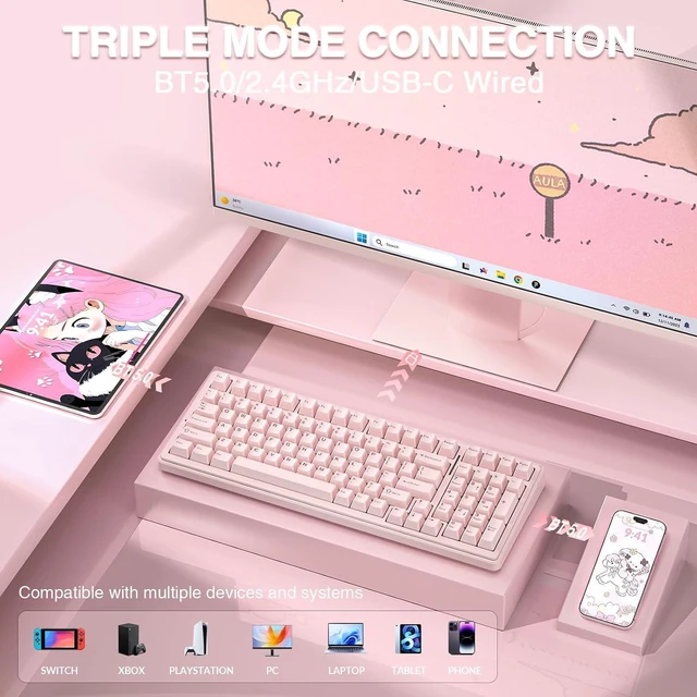 Alt view image 4 of 7 - Wireless Silent Keyboard and Headset Combo, F99 Silent Mechanical Keyboard G7 Pro Wireless Headset