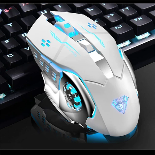 Alt view image 7 of 7 - White Gaming Keyboard and Mouse Combo (F2088 Typewriter Style Mechanical Keyboards Wired + SC100 Wireless Gaming Mouse), LED Rainbow Backlit Keyboard Mouse Set