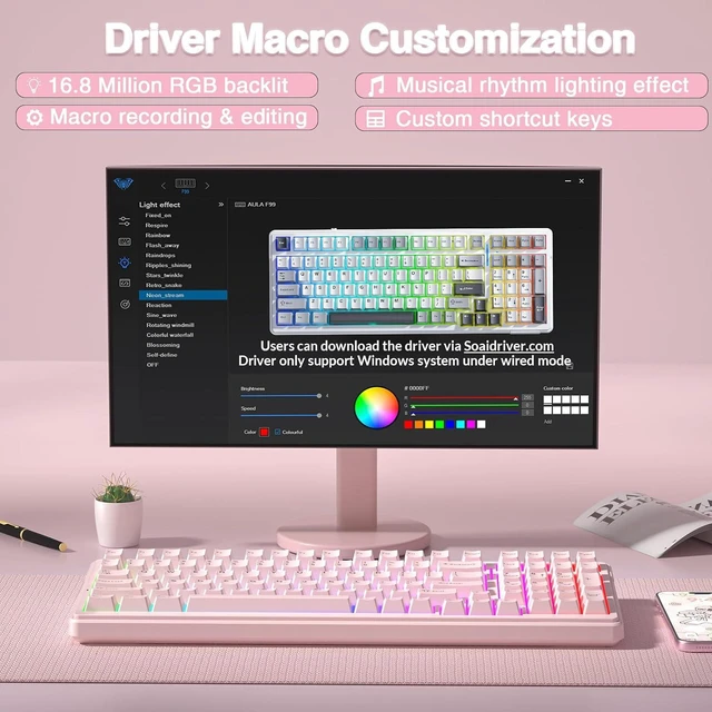 Alt view image 7 of 7 - F99 Wireless Mechanical Keyboard-Silent Version,Tri-Mode(BT5.0/2.4GHz/USB-C),Gasket Structure,Hot Swappable Mechanical Keyboard with Pre-lubed Linear Switches,RGB Backlit PC Gaming Keyboards,Pink