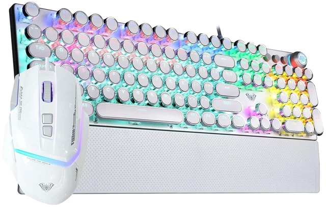 Main image of Mechanical Keyboard Mouse Combo,F2088 Wired Typewriter Style Mechanical Keyboard White + S12PRO Wired Gaming Mouse White