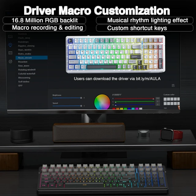 Alt view image 7 of 7 - F99 Wireless Mechanical Keyboard,Gasket Structure Hot Swappable Custom Keyboard,RGB Backlit,Creamy Sound,Side Printed PBT Keycaps,2.4GHz/USB-C/BT5.0 Computer Gaming Keyboards