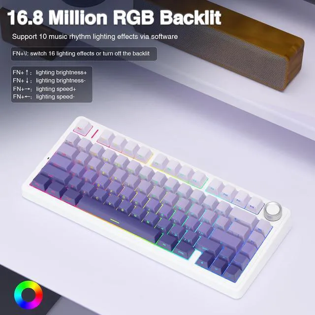 Alt view image 6 of 7 - F75 Pro Wireless Mechanical Keyboard,75% Hot Swappable Custom Keyboard,RGB Backlit,Pre-lubed Linear Switches,Side Printed PBT Keycaps Mechanical Gaming Keyboards,Gradient Purple