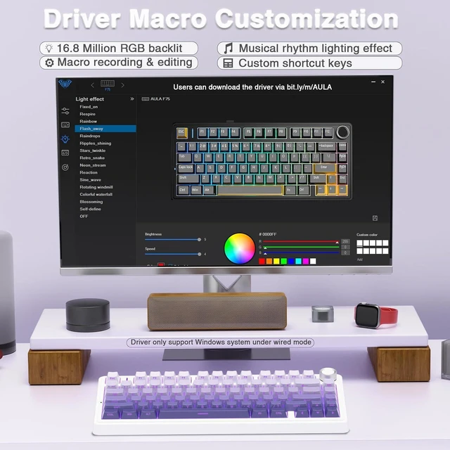 Alt view image 7 of 7 - F75 Pro Wireless Mechanical Keyboard,75% Hot Swappable Custom Keyboard,RGB Backlit,Pre-lubed Linear Switches,Side Printed PBT Keycaps Mechanical Gaming Keyboards,Gradient Purple