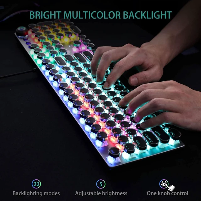 Alt view image 2 of 7 - Wired Gaming Keyboard Mouse Combo,Rainbow Backlit Typewriter Style Mechanical Keyboard + 12800 DPI RGB Backlit Gaming Mouse