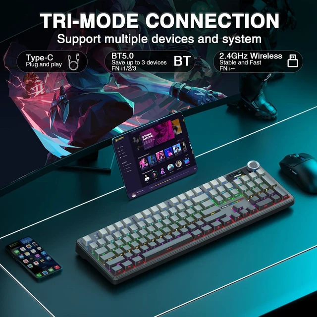 Alt view image 5 of 7 - F108 PRO Wireless Mechanical Keyboard with Screen & Knob SC580 Tri-Mode Gaming Mouse