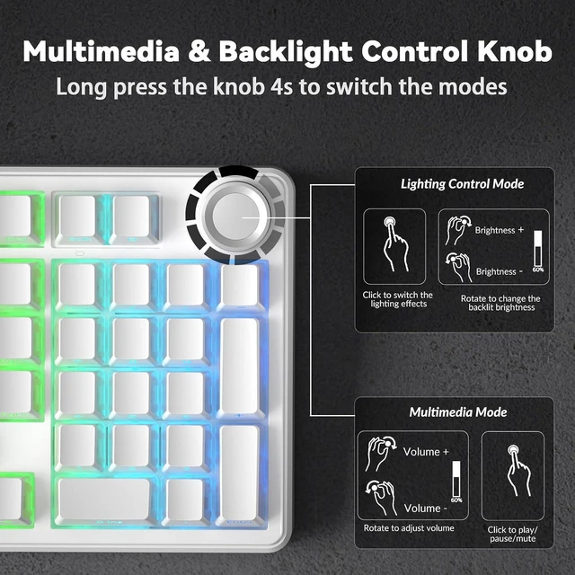Alt view image 7 of 7 - F99 Pro Wireless Mechanical Keyboard-Silent Version,BT5.0/2.4GHz/USB-C Hot Swappable Custom Keyboard,Gasket Structure,Pre-lubed Linear Switches RGB Backlit Computer Gaming Keyboards,White