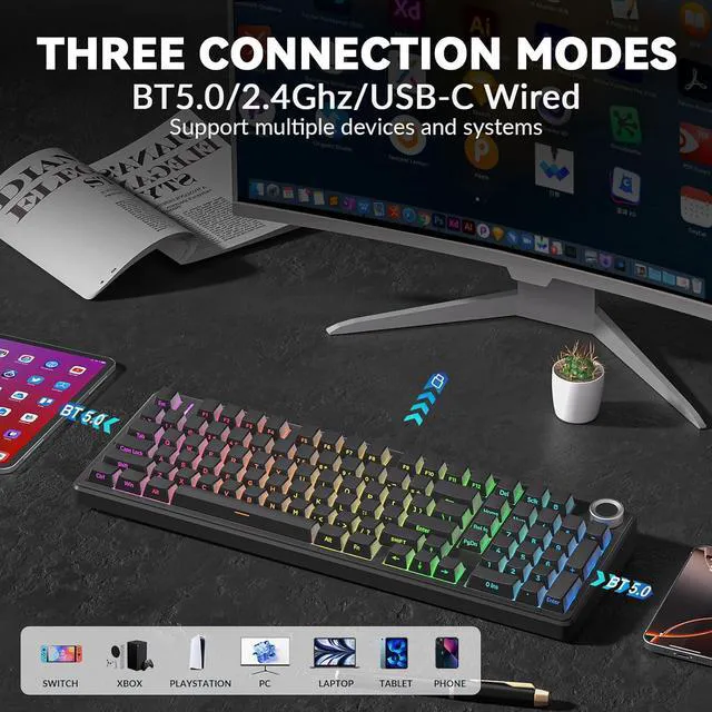 Alt view image 4 of 7 - Wireless Keyboard and Mouse Combo, F99 Pro Silent Mechanical Keyboard+SC580 Wireless Mouse