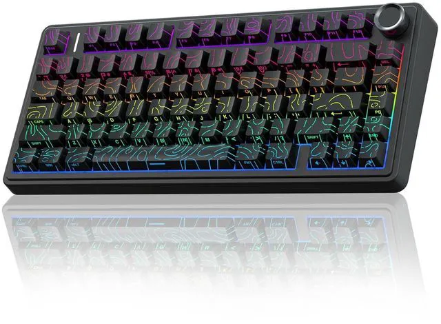 Main image of F75 Pro Wireless Mechanical Keyboard with Knob,75% Hot Swappable Custom Gaming Keyboards,RGB Backlit,Pre-lubed Switches,Side Printed PBT Keycaps Creamy Sounding Computer Keyboard, Line Black