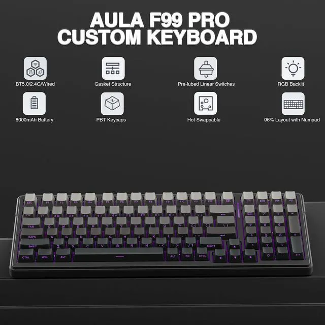 Alt view image 3 of 7 - Wireless Keyboard and Mouse Combo, F99 Pro Mechanical Keyboards,Gasket Hot Swappable Custom Keyboard+SC580 Wireless Gaming Mouse White