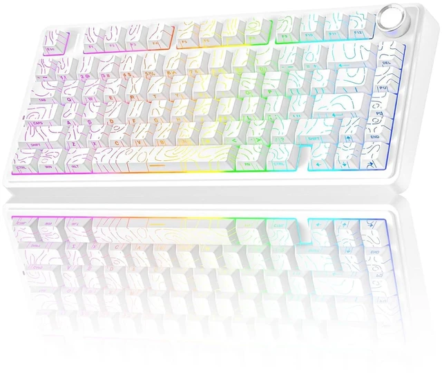 Main image of F75 Pro Wireless Mechanical Keyboard with Knob,75% Hot Swappable Custom Gaming Keyboards,RGB Backlit,Pre-lubed Switches,Side Printed PBT Keycaps Creamy Sounding Computer Keyboard, Line White